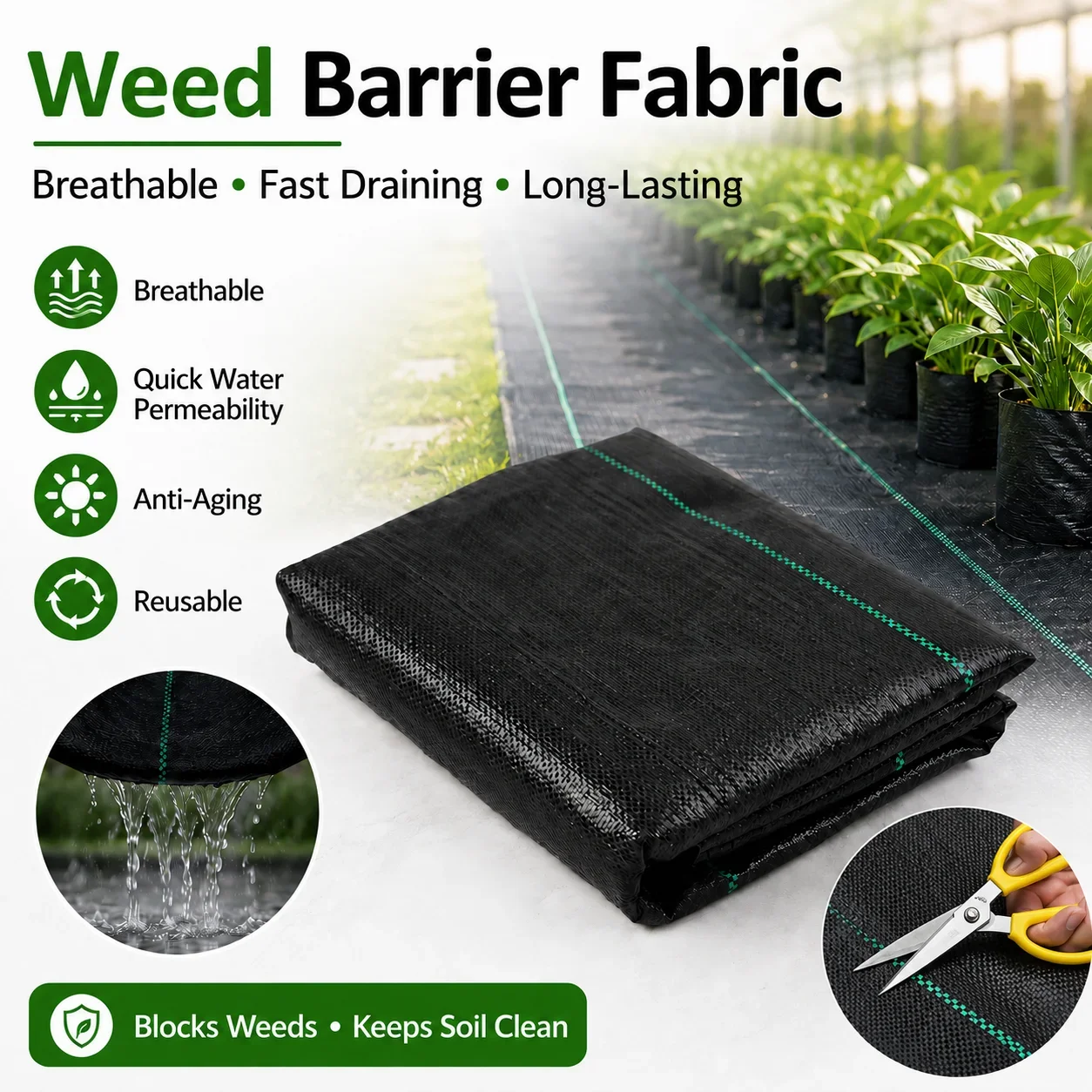 Smart Garden Greenhouse - Waterdoorlatende onkruidwerende geotextielmat, grondbedekking, landbouw mulchdoek,
