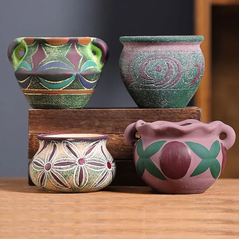 Indoor Herb Garden Kit - Mediterrane succulente bloempotten, zelfgemaakt rood aardewerk,